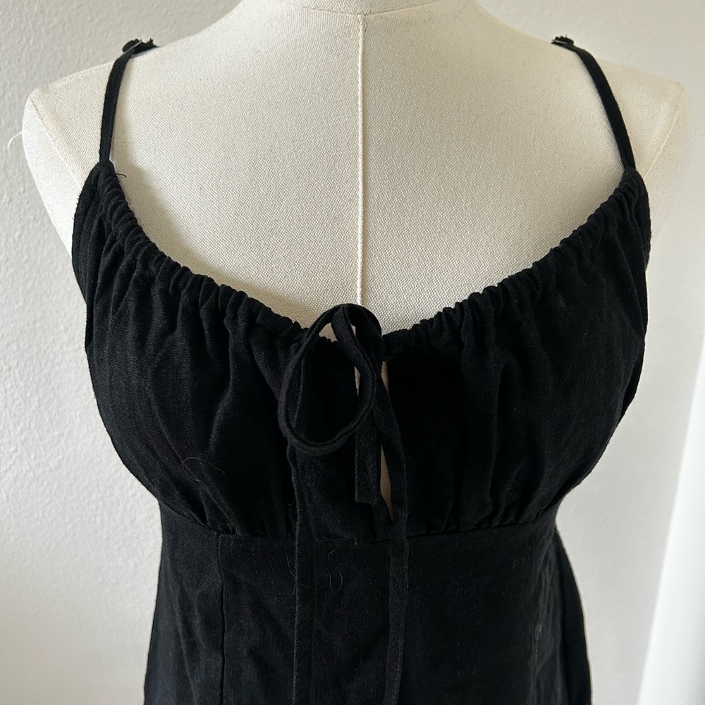Wild Fable Black Linen Blend Smocked Top Mini Dress - Picture 3 of 9